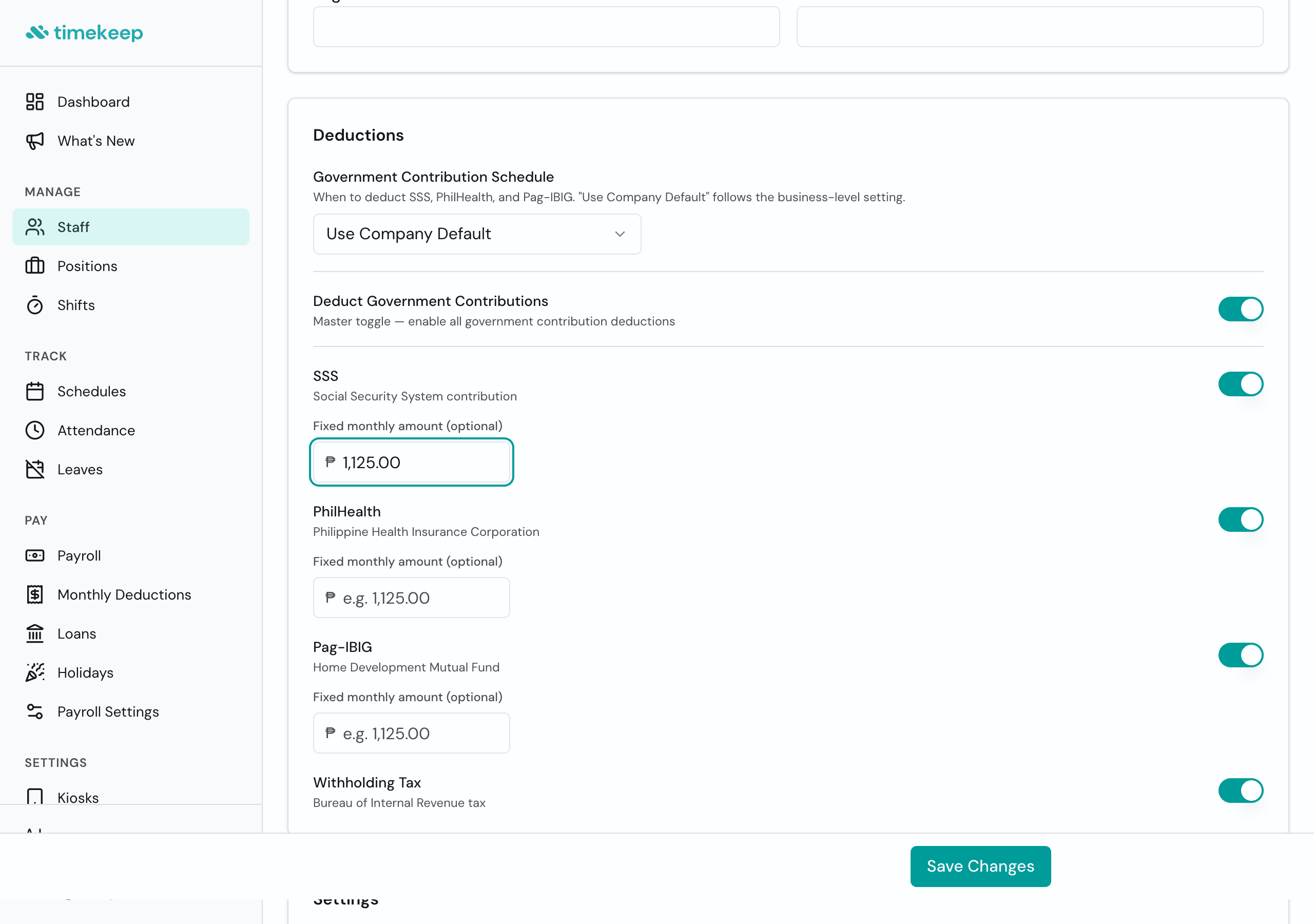 Fixed Amount Deductions