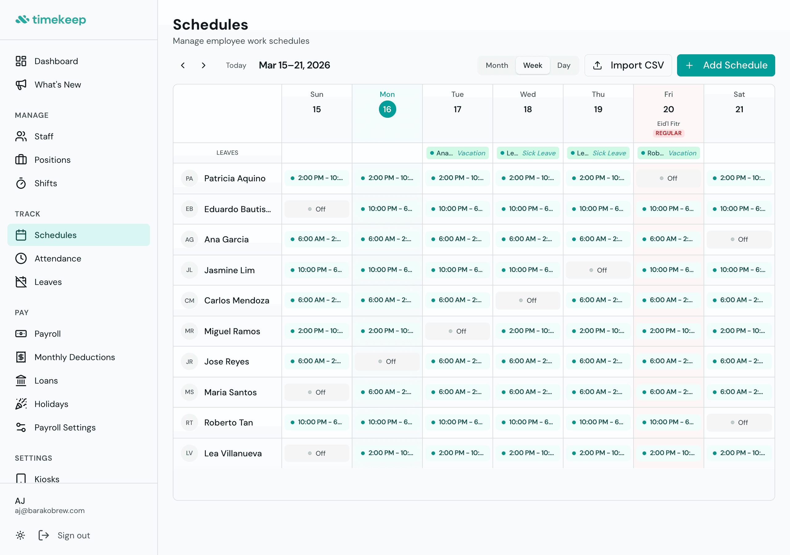 Holidays Now Visible on the Schedule Calendar