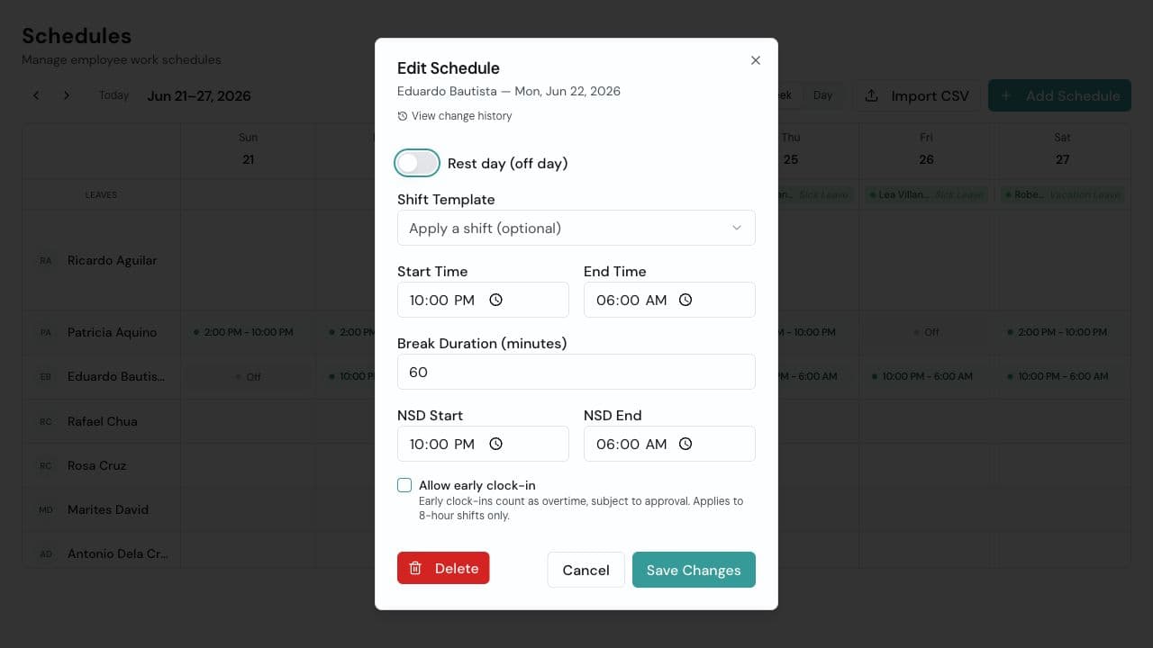 Clearer Night Differential Hours on Schedules 2