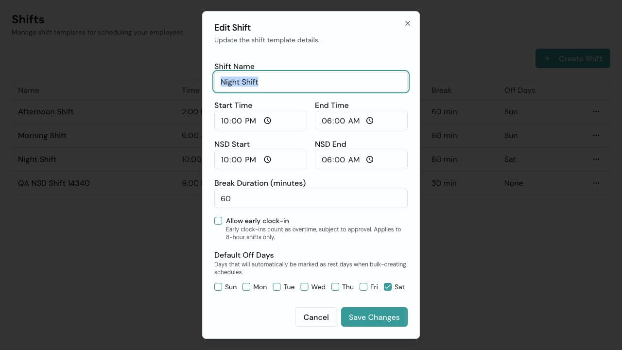 Clearer Night Differential Hours on Schedules 1
