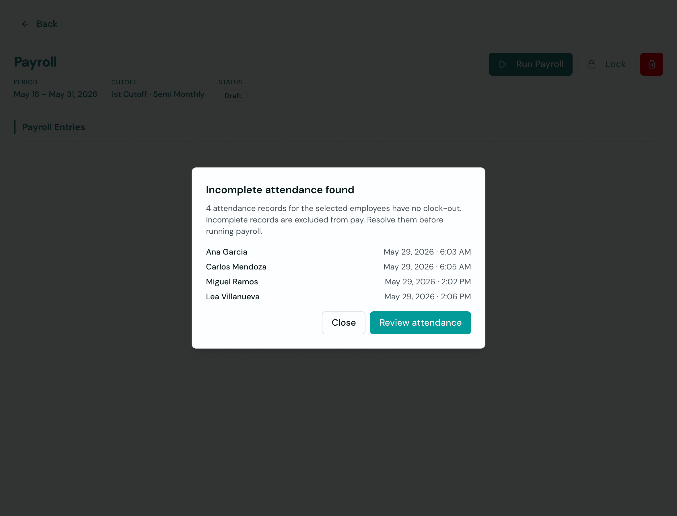 Payroll Stops When Attendance Is Incomplete