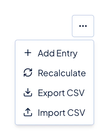 The More menu above the attendance table, with Add Entry and Recalculate at the top.