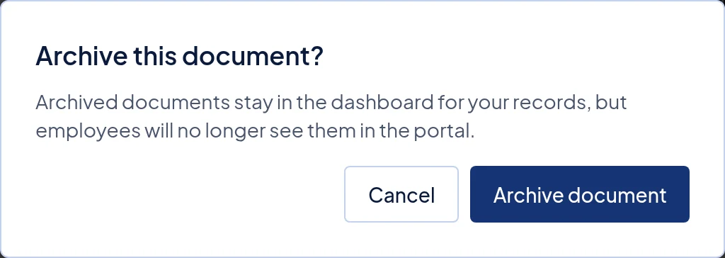 The Archive this document? window with Cancel and Archive document.