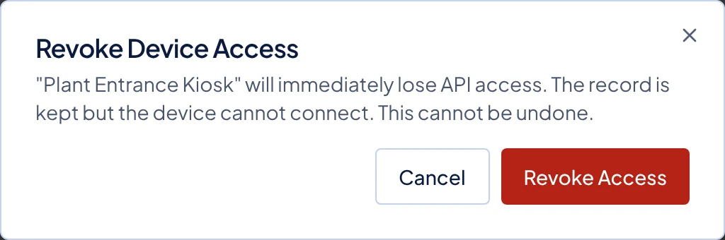 The Revoke Device Access dialog.
