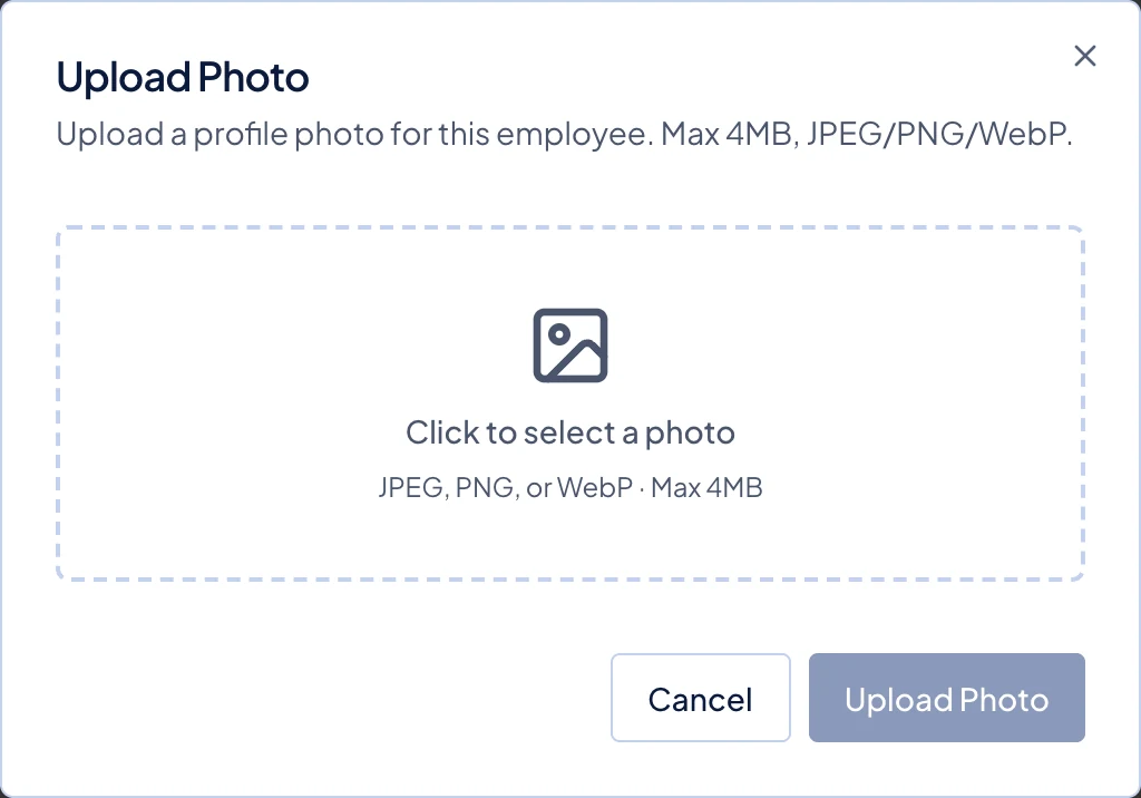 The Upload Photo window, before you select a file.