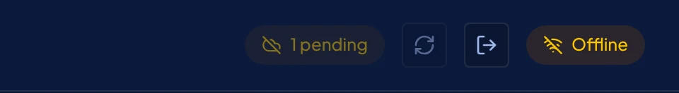 The kiosk top bar while offline, with 1 pending punch waiting to upload.