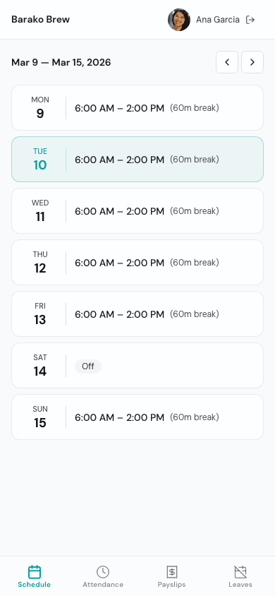 Employee portal home screen