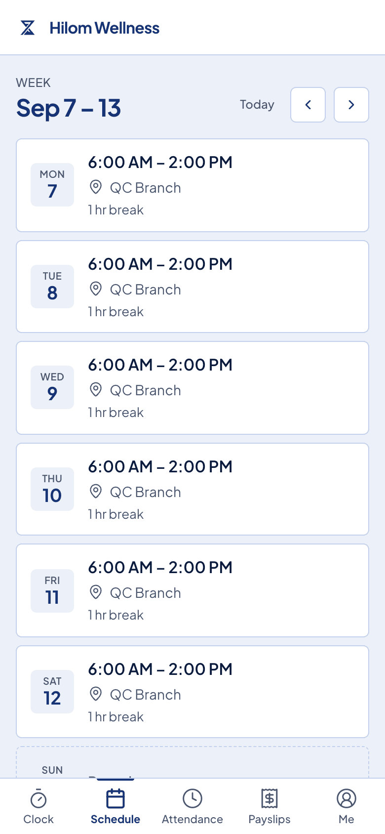 Employee portal schedule view