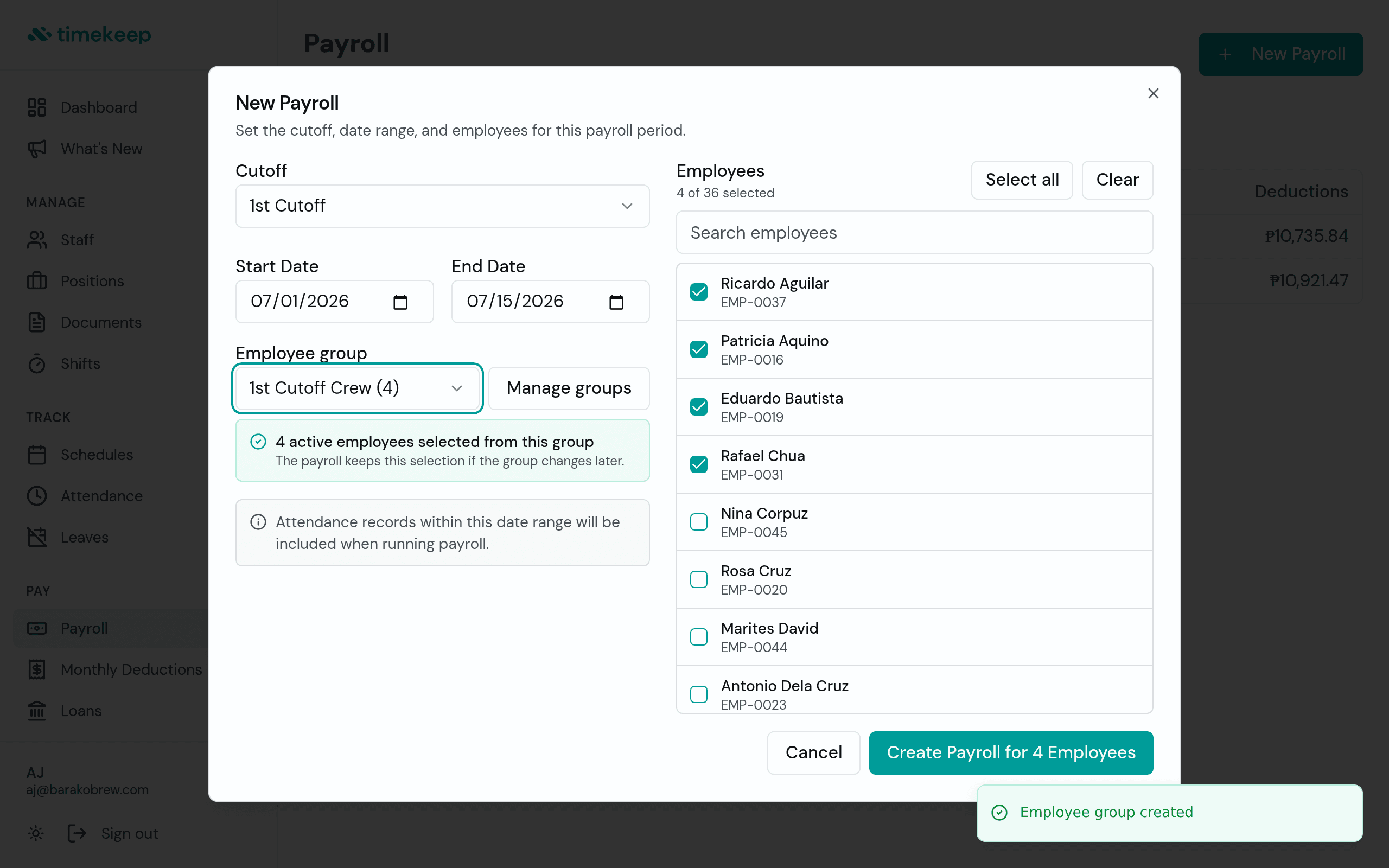 How to use employee groups to run payroll faster in Timekeep