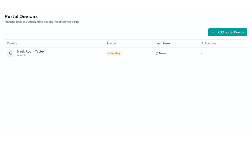 Portal Devices list showing registered devices