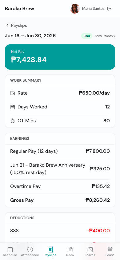 Employee portal payslip detail