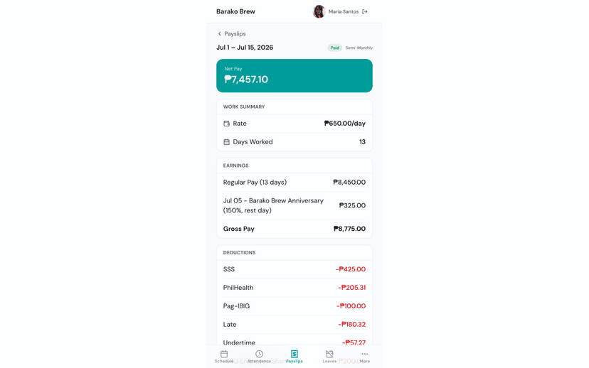 Timekeep employee portal payslip detail