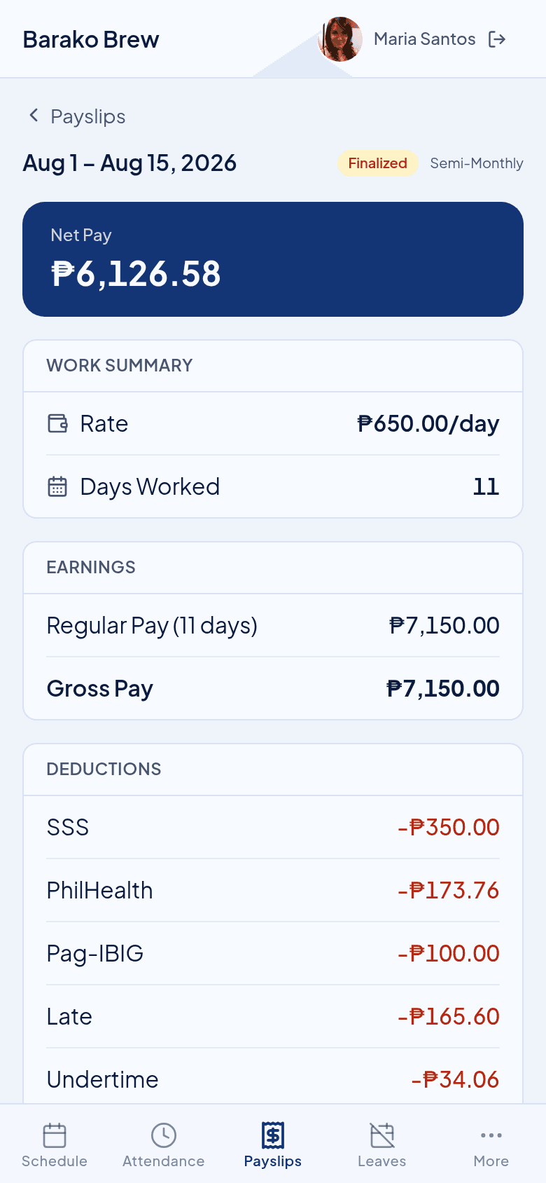 Timekeep employee portal payslip detail
