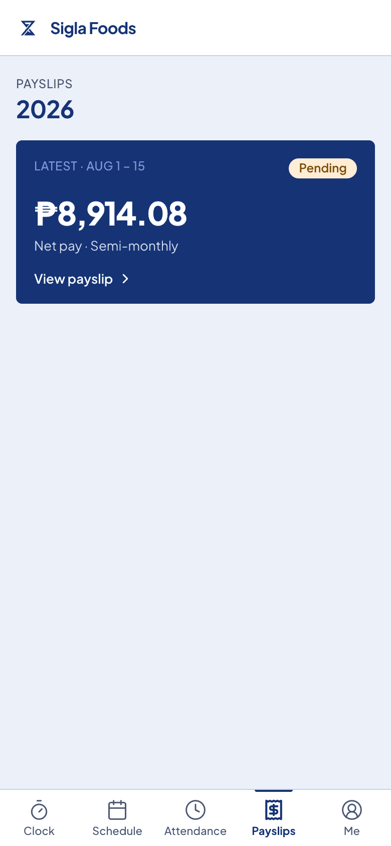 The employee portal on a phone, listing only that person's payslips