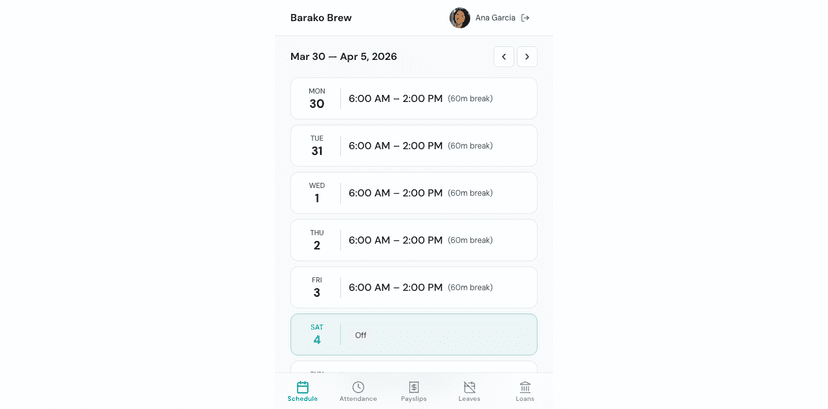Timekeep employee portal schedule view
