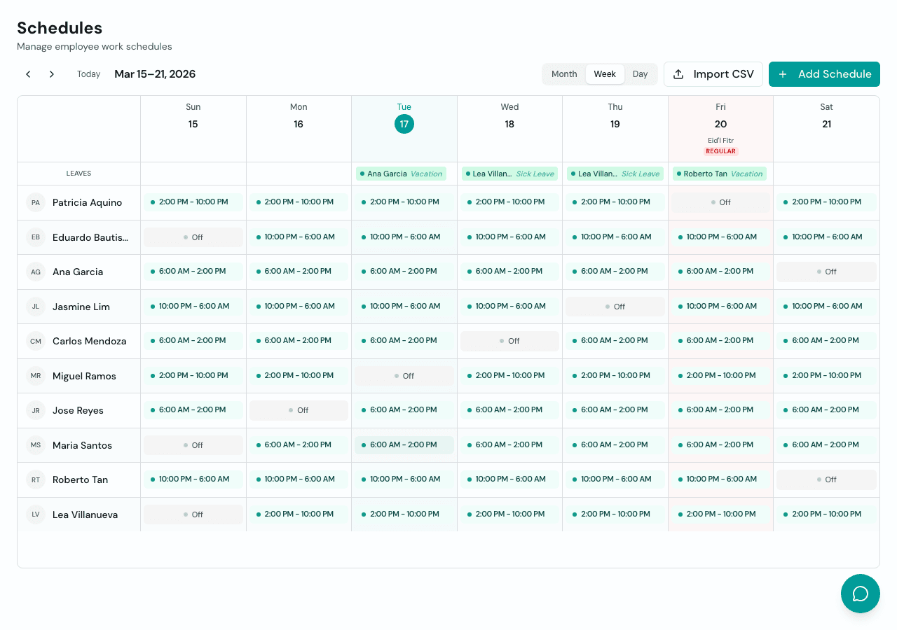Weekly schedule view