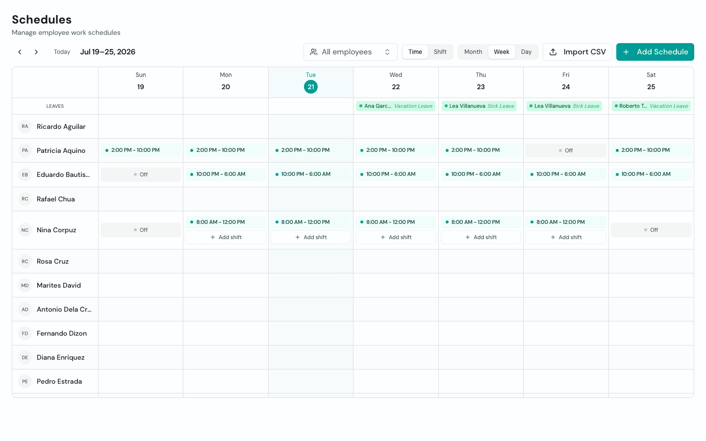 Weekly schedule view